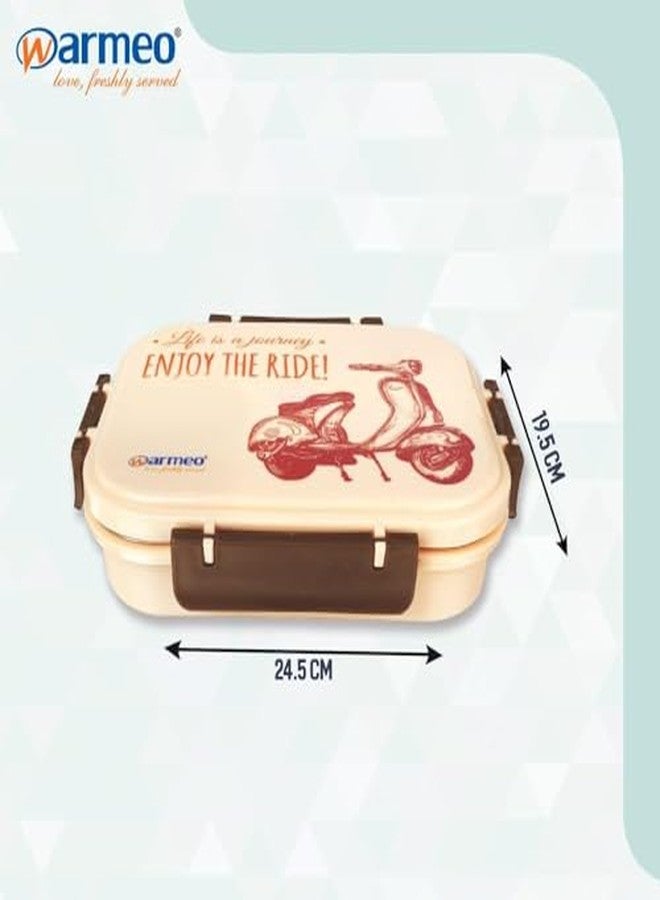 WARMEO علبة طعام معزولة من وارميو وندر، بثلاثة أقسام مع غطاء محكم الإغلاق وصمام بخار، لون عاجي | آمنة للاستخدام مع الطعام | مصنوعة من الفولاذ من الداخل | مناسبة للمدارس والجامعات والمكاتب | سهلة الحمل - Image 2